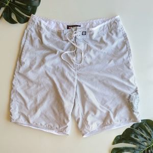 Element 36 White and Silver Patterned Board Shorts Swim Trucks